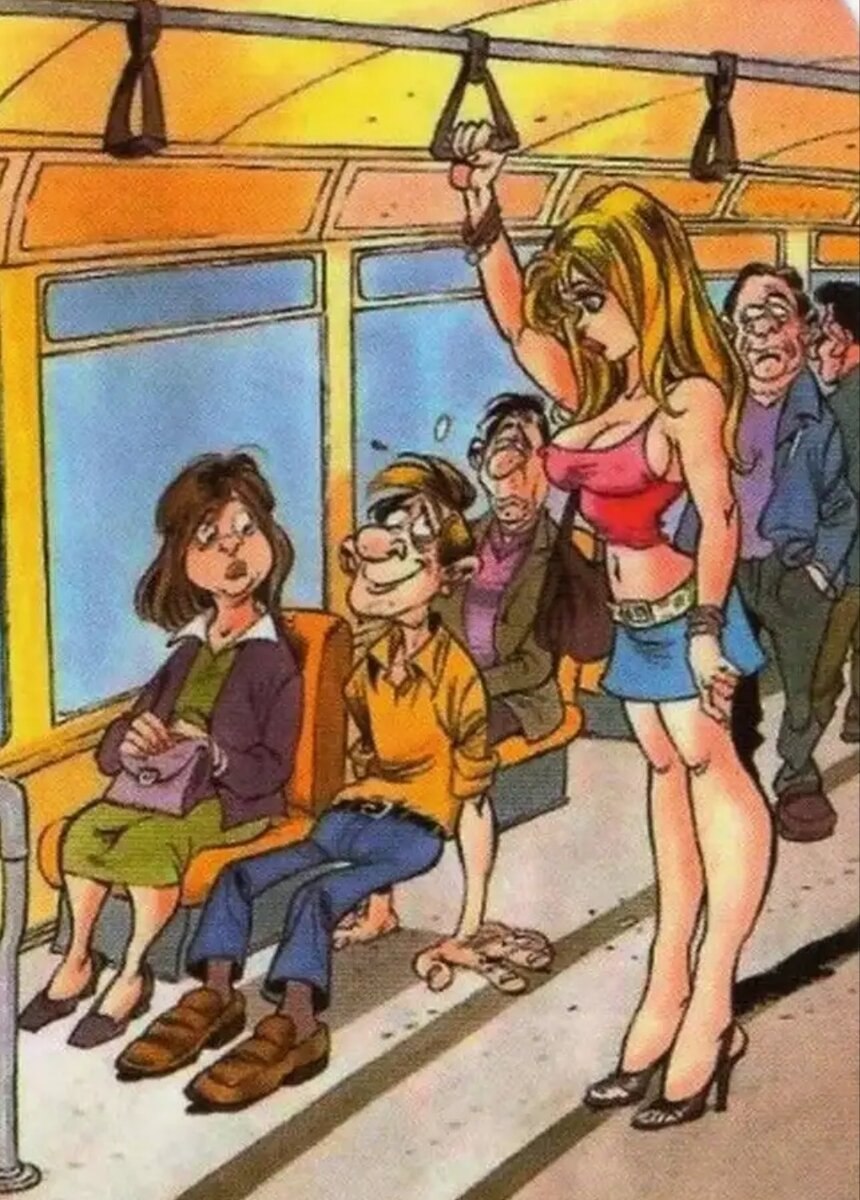 Cartoon girl in the bus
