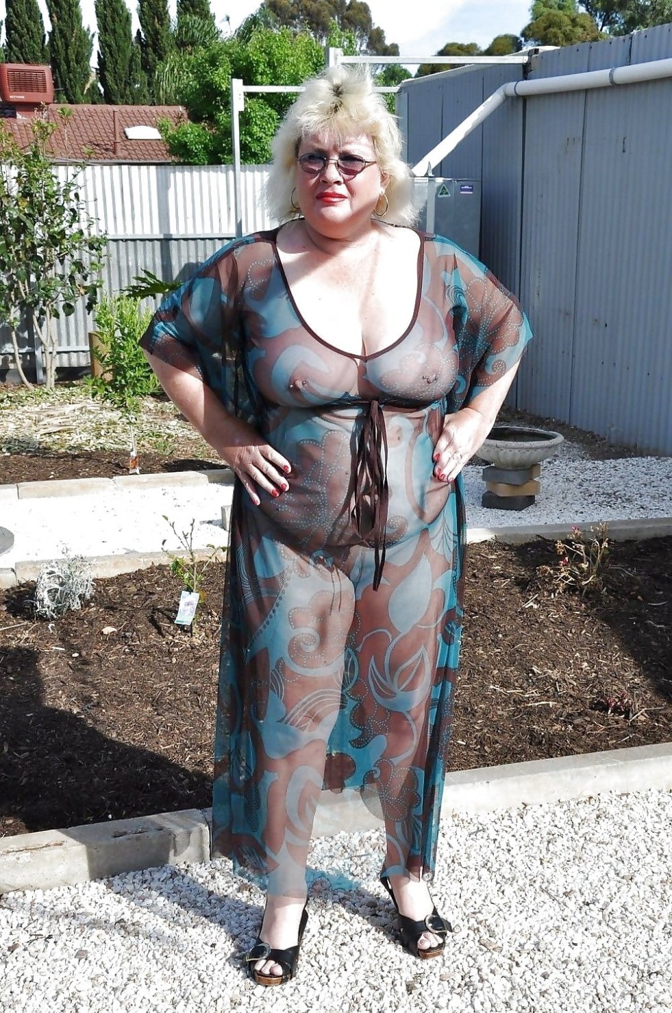 Mature in transparent dresses