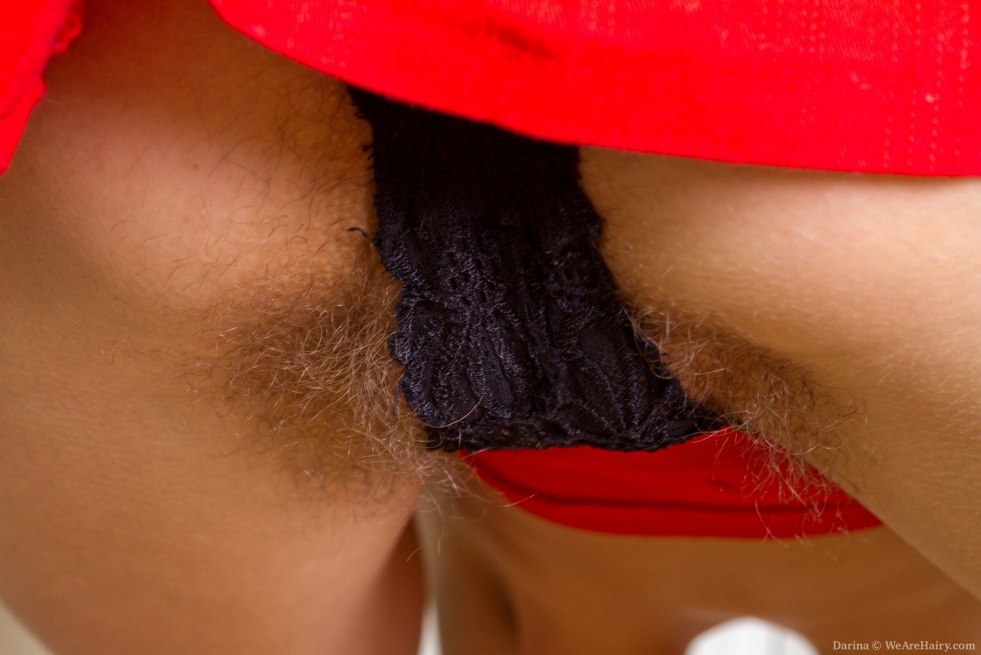 Hairy pubes in thong