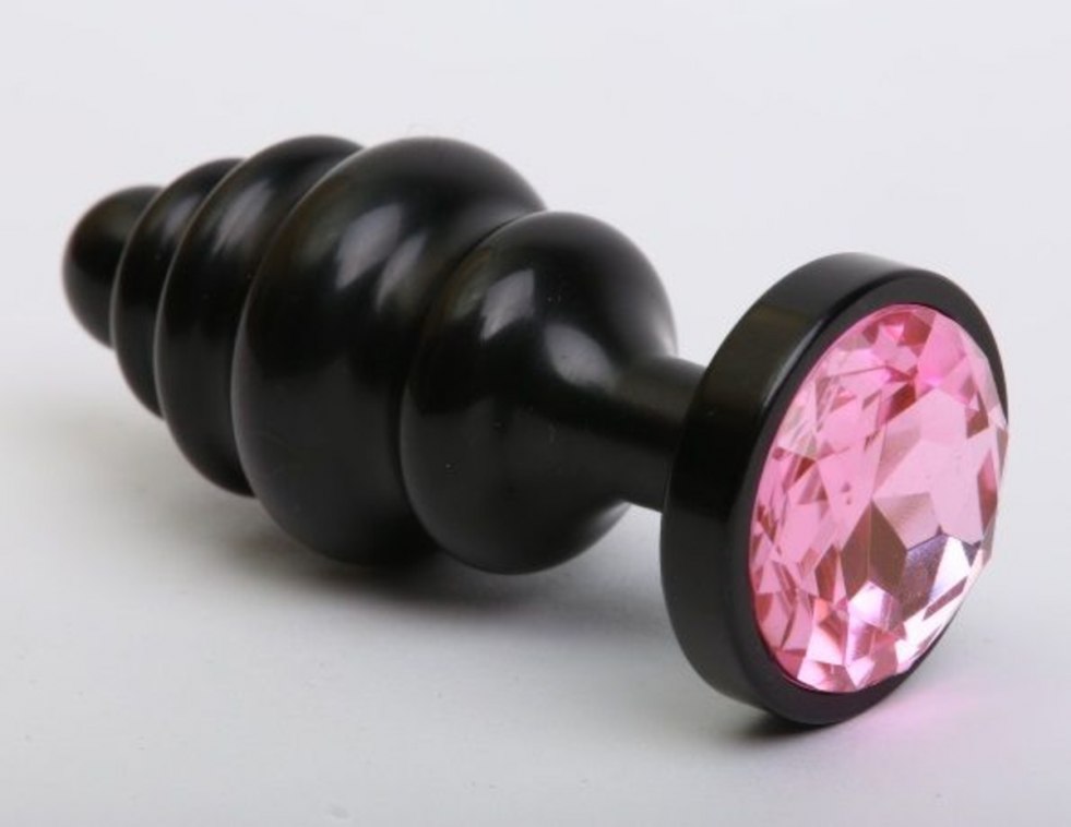 4Sexdream Anal plug metal ribbed with rhinestone 7.3 cm