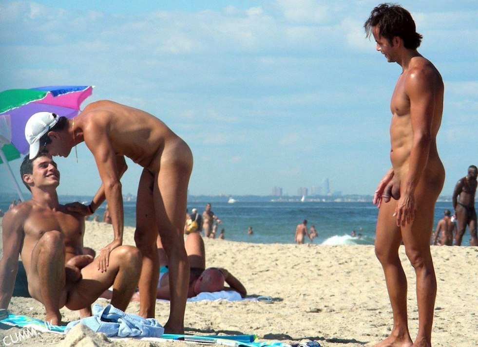 Naked guys on a nudine beach