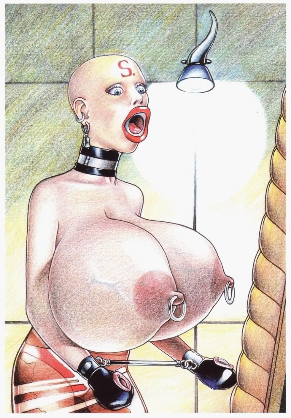 Naked bald slave BDSM