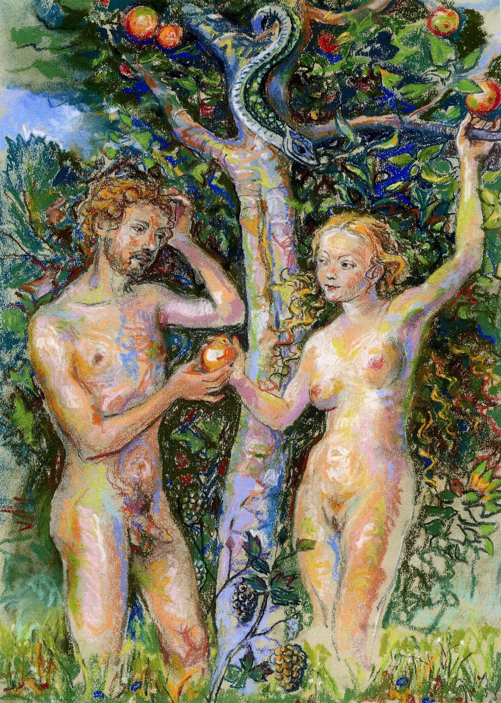 Naked woman Eva and Adam