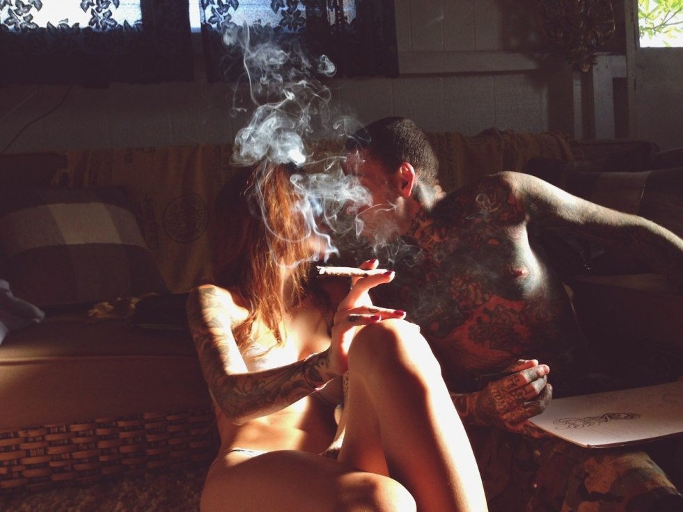Guy with a girl in smoke