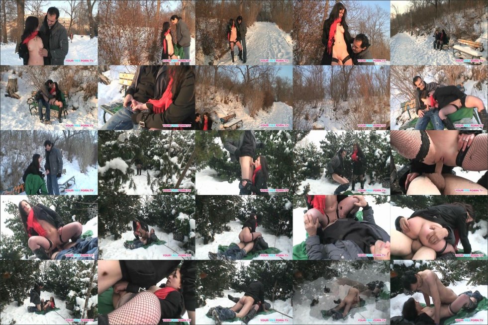 Nudist in the winter forest