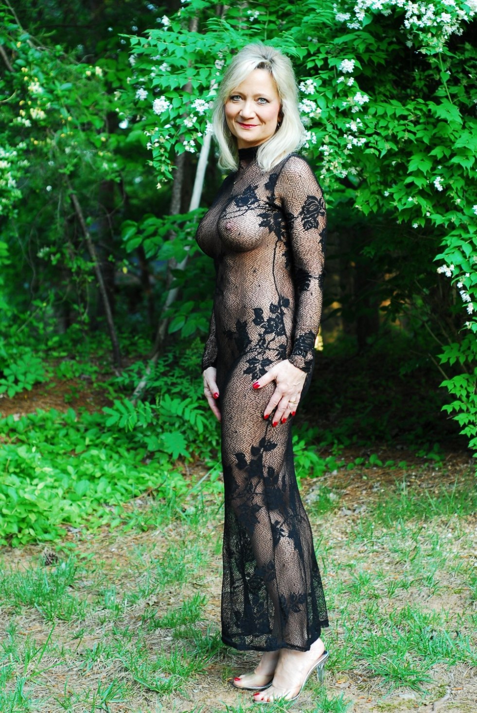 Mature in a transparent dress