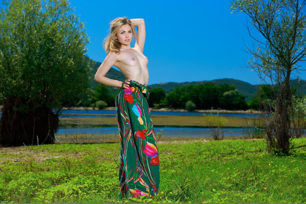 Girl in dress without panties