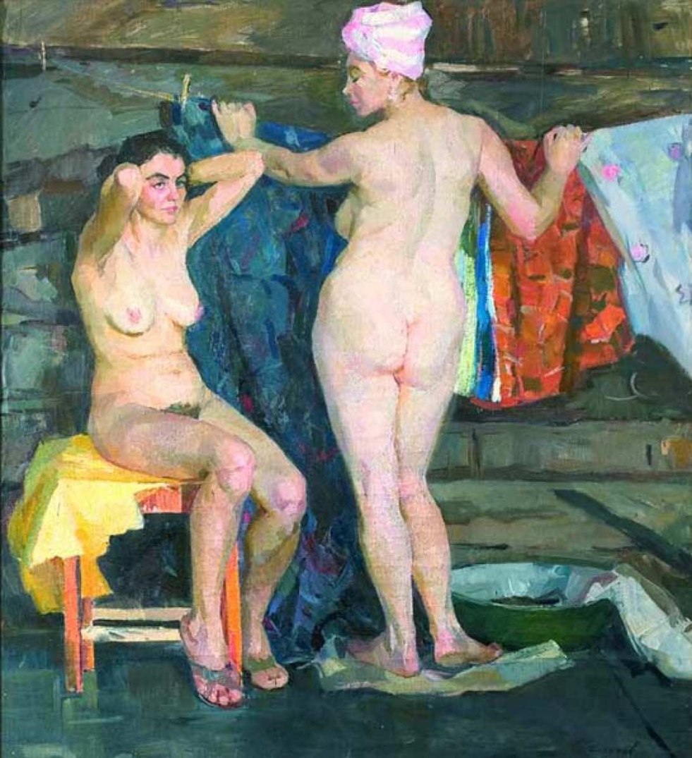 Naked Soviet soldiers in the bath