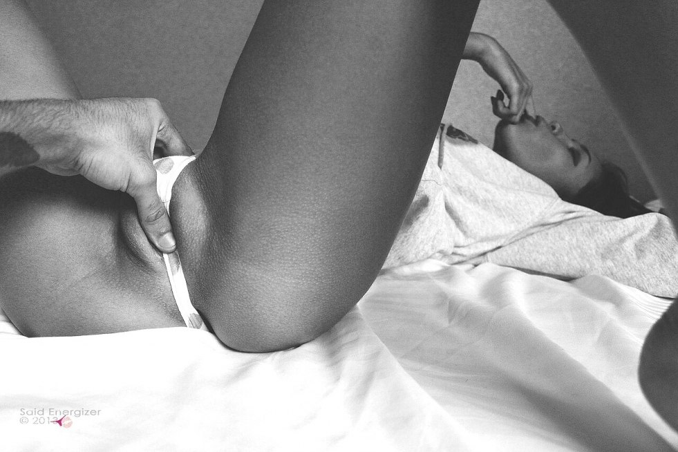 Guy caresses pussy in panties