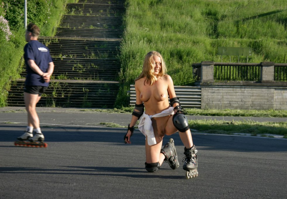 Naked girl on a skateboard