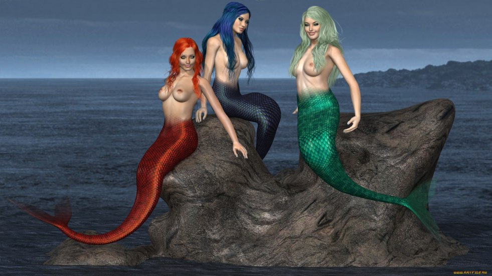 Two mermaids with tits