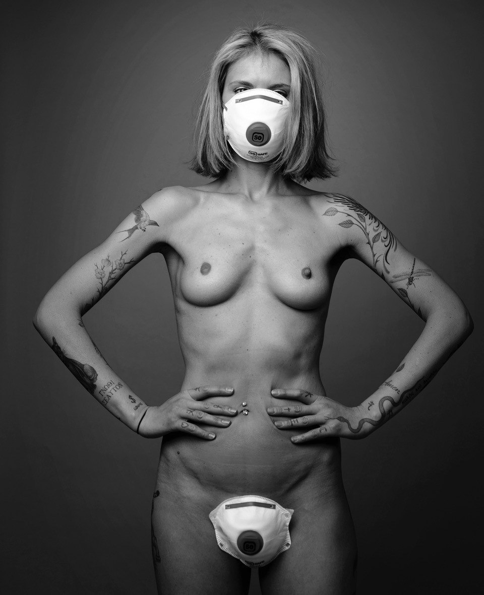 Girl in nude medical mask