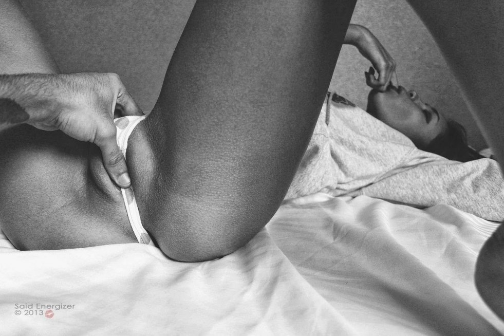 Guy caresses pussy in panties