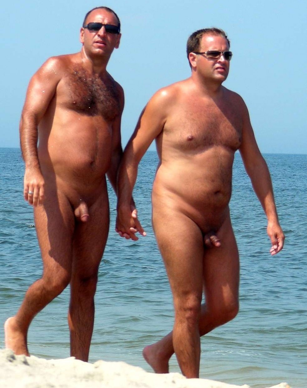 Men on a nudist beach