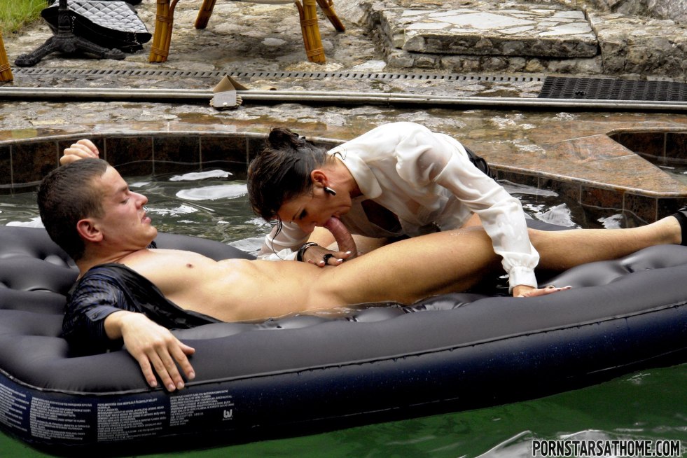 Naked in an inflatable pool