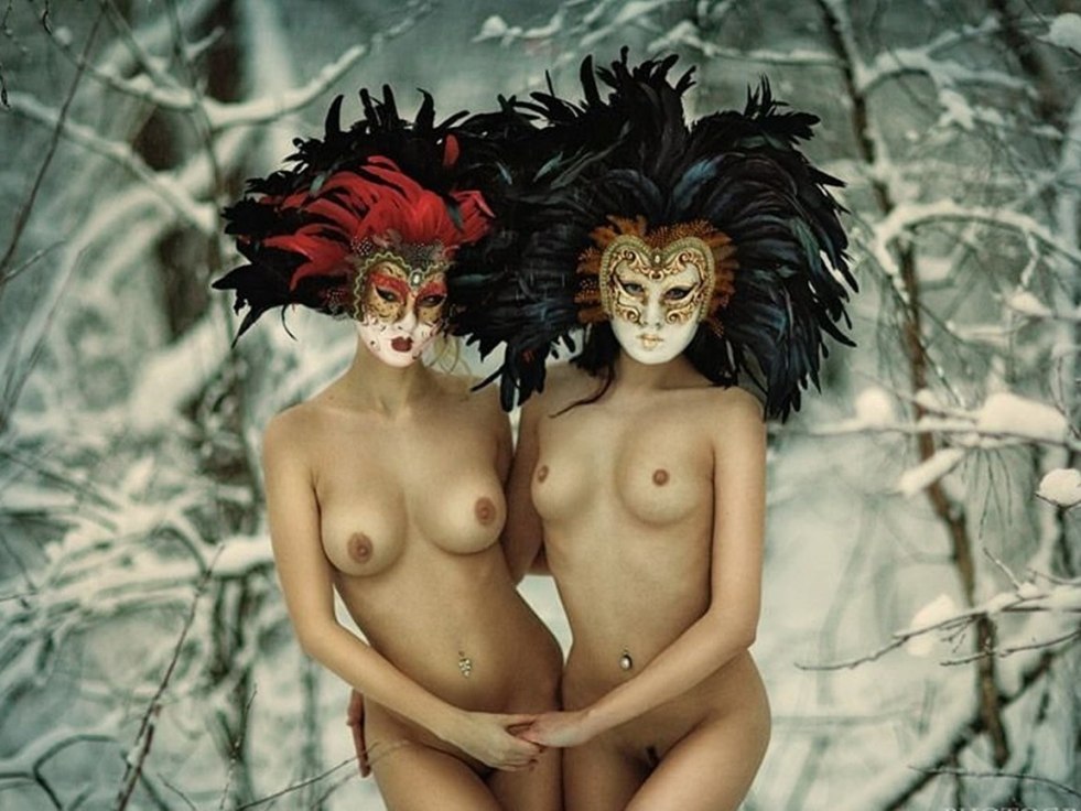 Naked in a masquerade mask