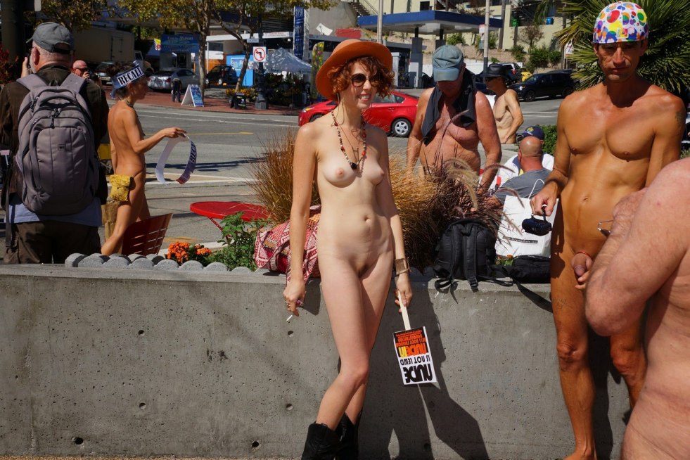 Naked nudists in public