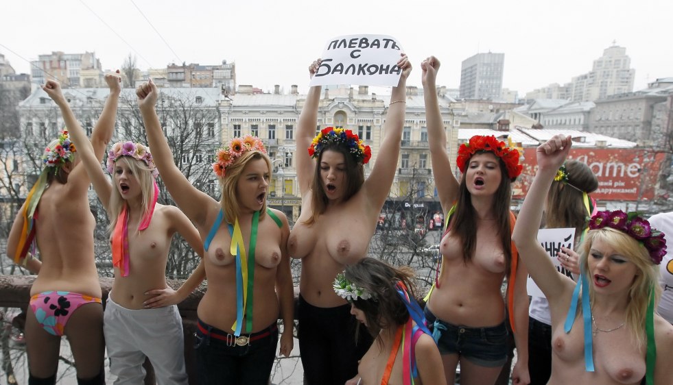 Feminists with bare breasts