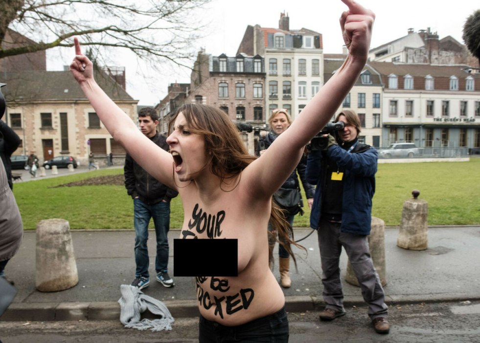 Protesters naked women