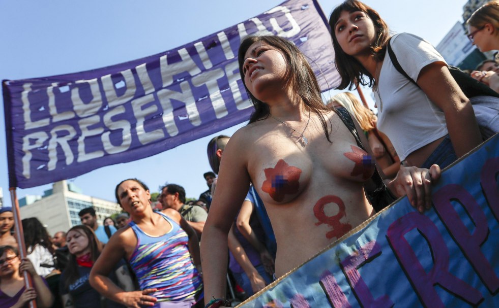 Women's parade with bare breasts