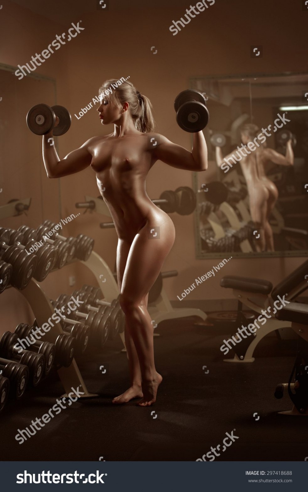 Nude girls in fitness hall