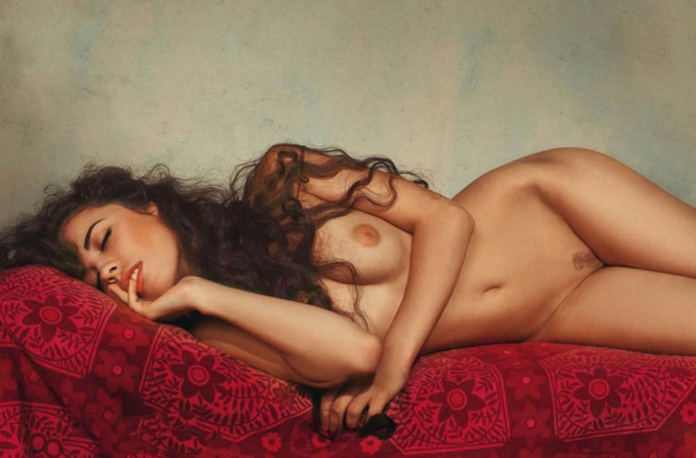 Beautiful woman sleeps naked painting