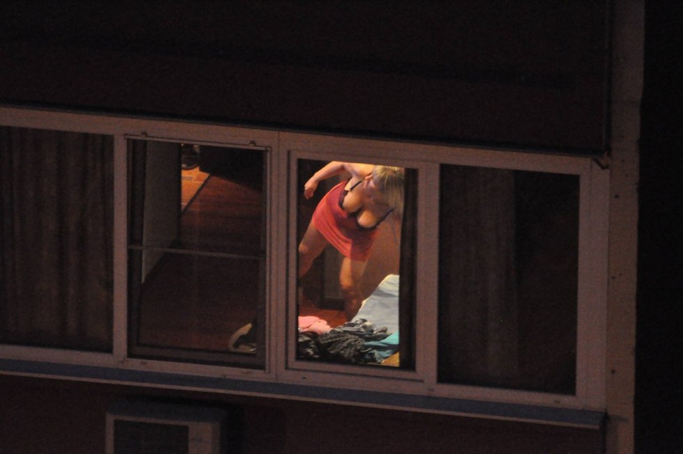 Nude naked behind the curtain