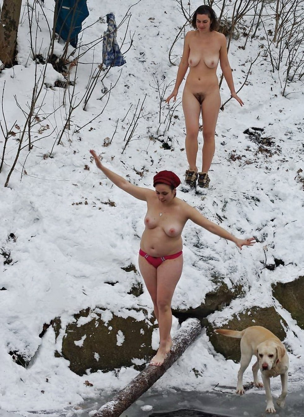 Ice swimming naked woman