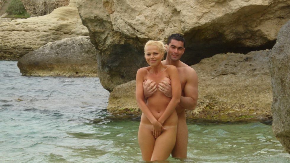 Naked family on the island