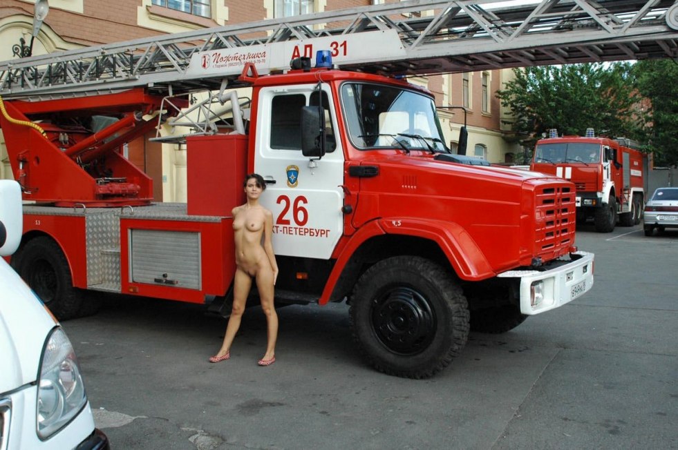Naked woman fire truck