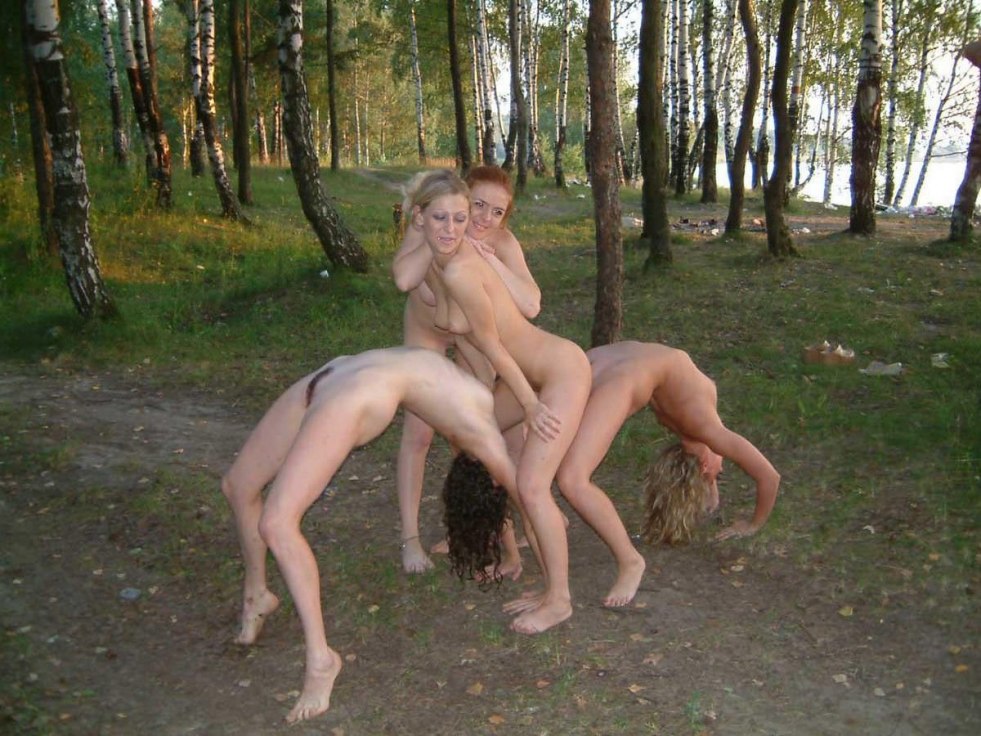 Drunk women naked in nature