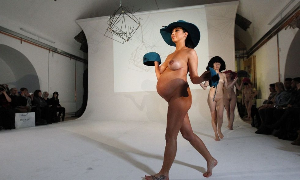 Naked women in a public house