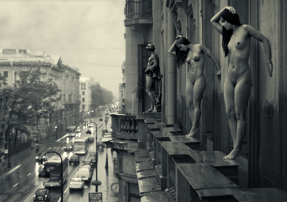Art nude on the streets of the city