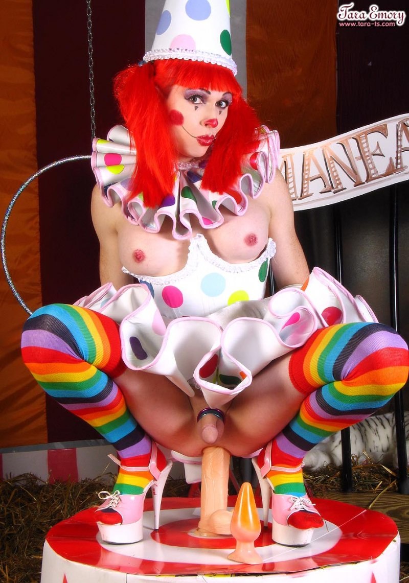Naked in clown dress