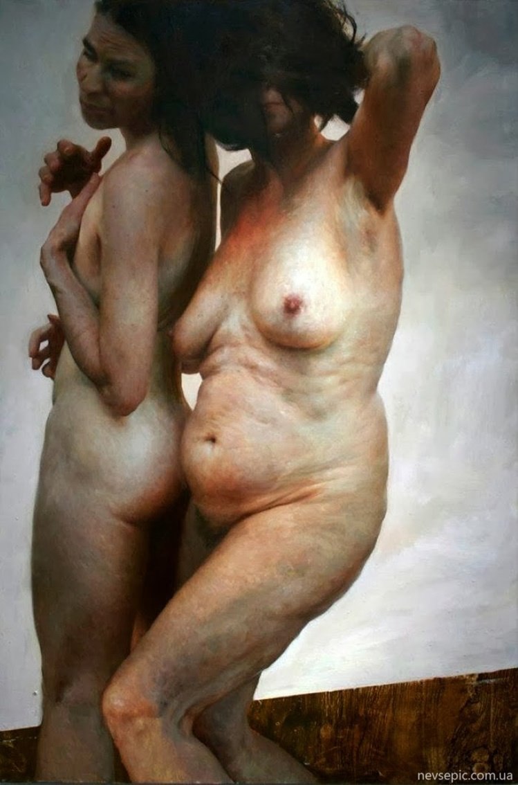 Naked women posing by an artist