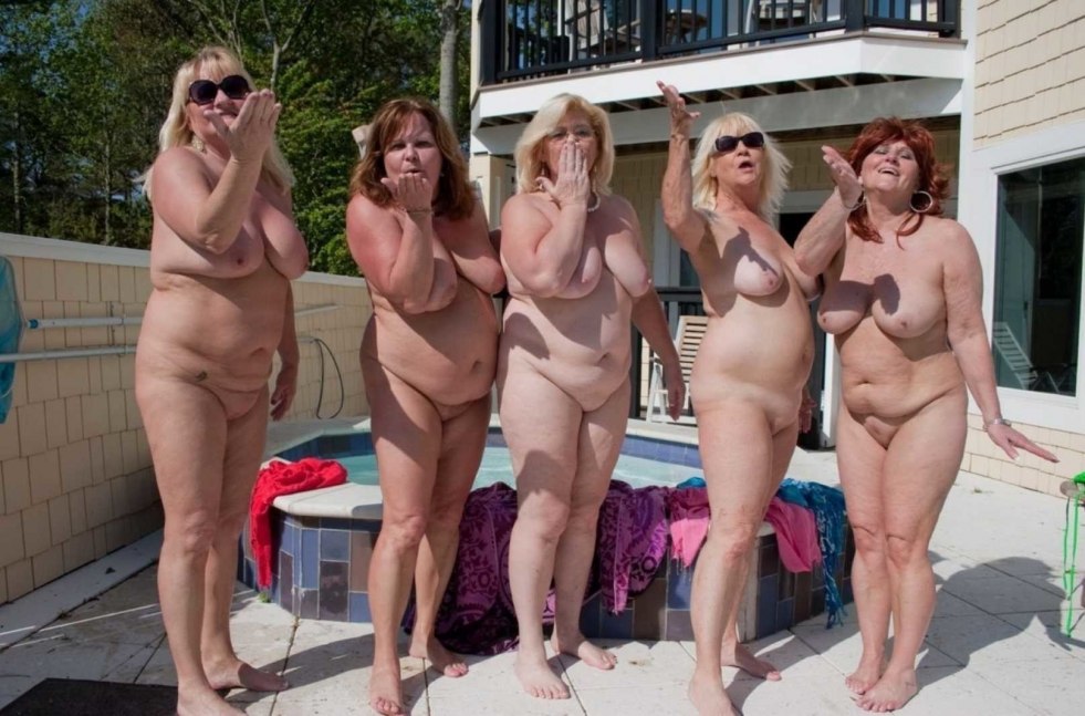 Naked men and women on the podium