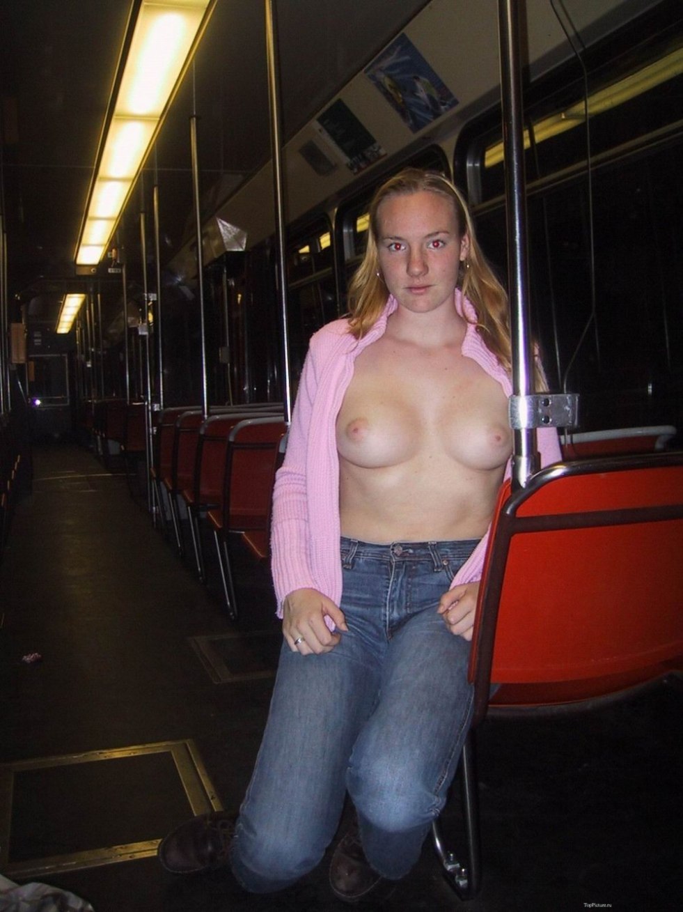 Naked tits in public transport
