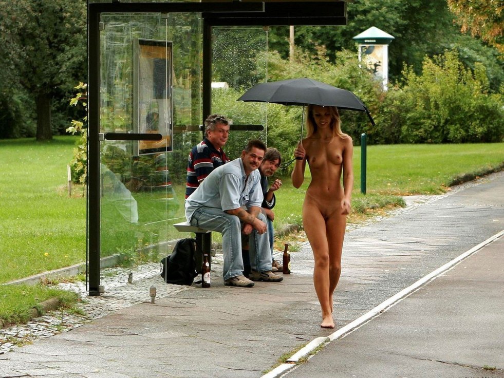 Naked woman in the city center