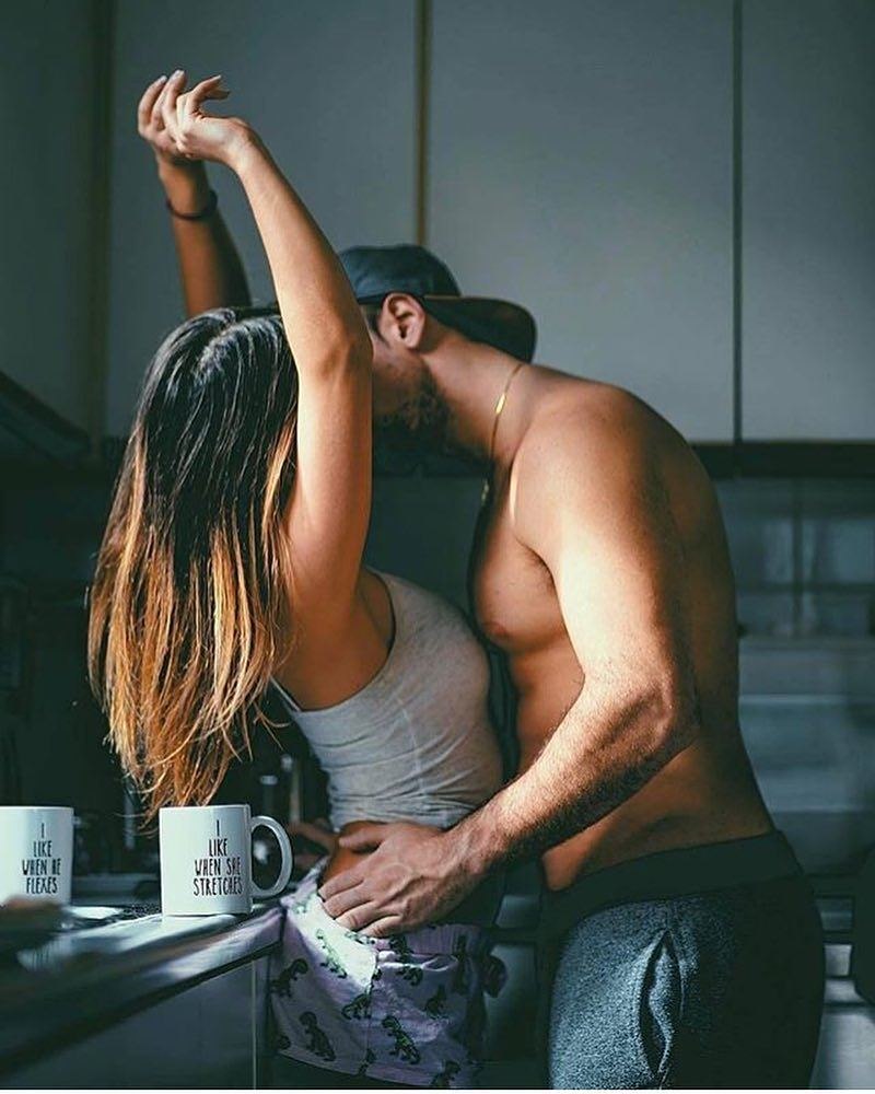 Guy and girl are fooling around