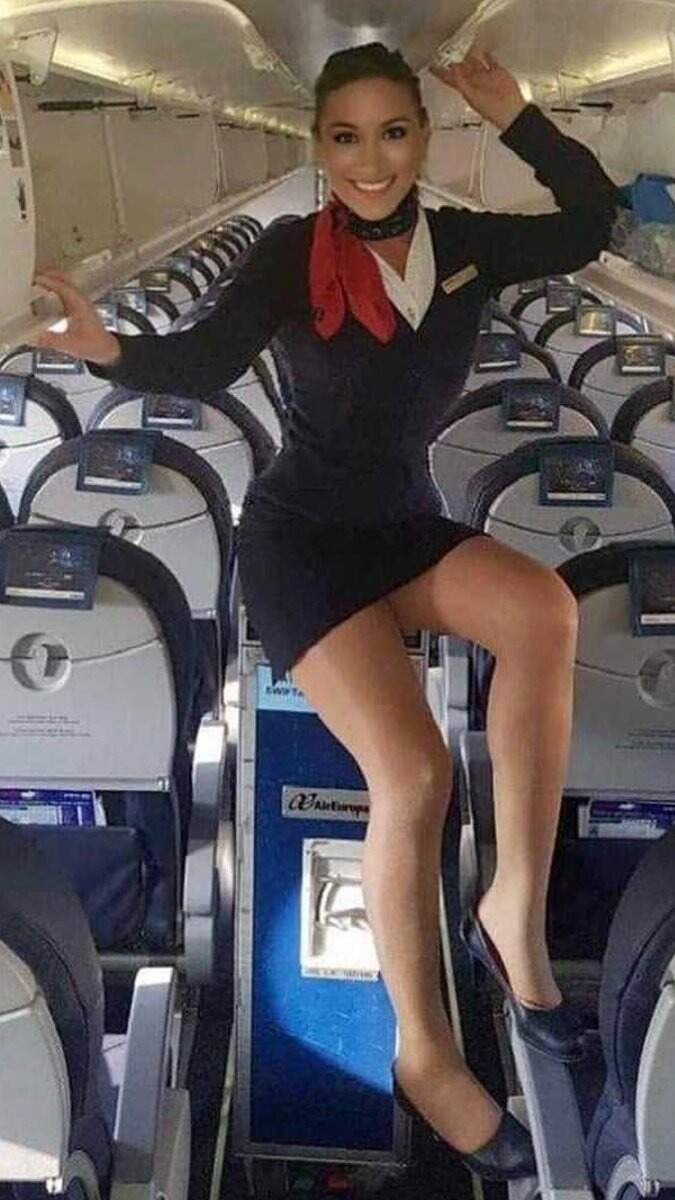 The stewardess leaned