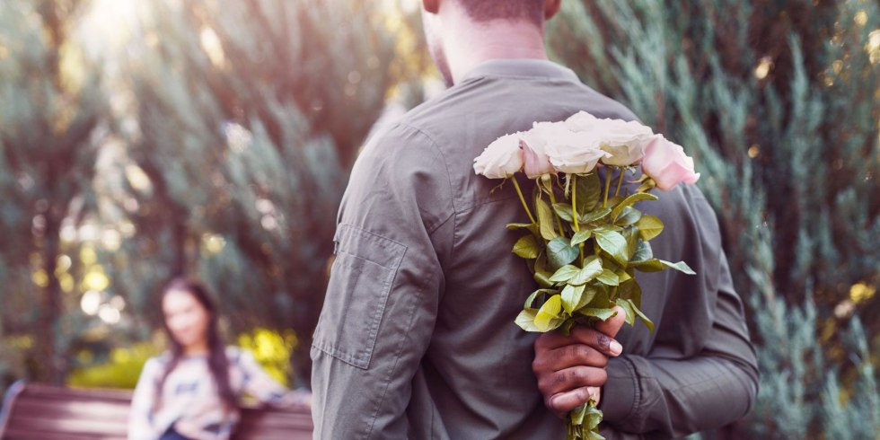 A soldier with a bouquet
