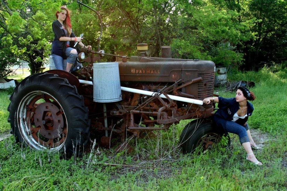 Beautiful girls on tractors