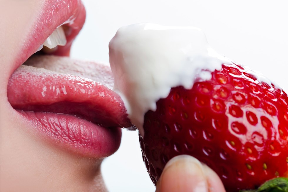 Beautiful lips with strawberries