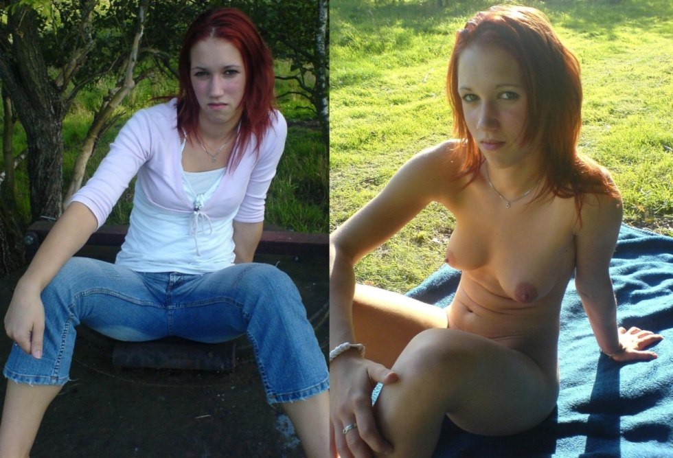 Dressed and striped large breasts