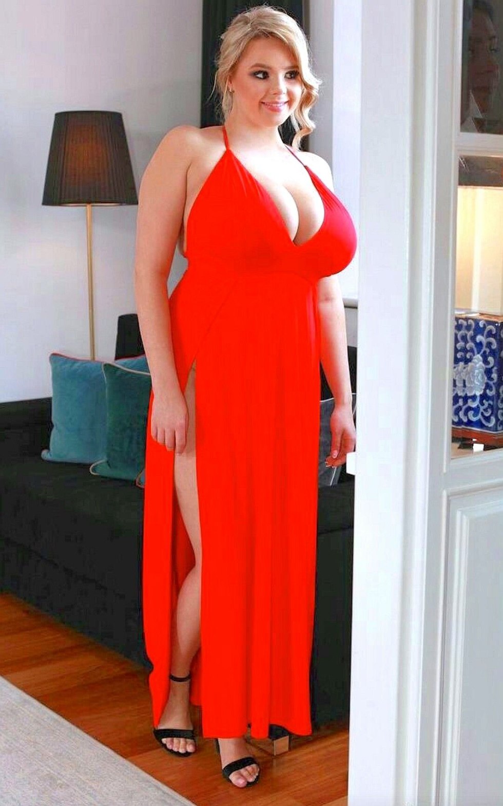 Kendra Last in a dress