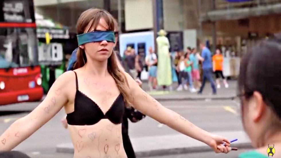 Walks naked nude in public nip