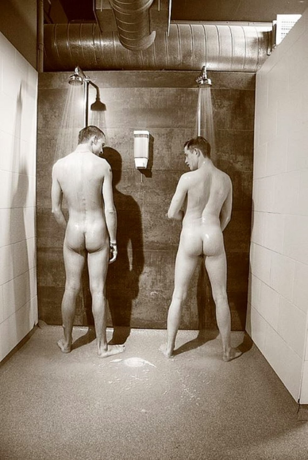 Naked soldiers in the shower
