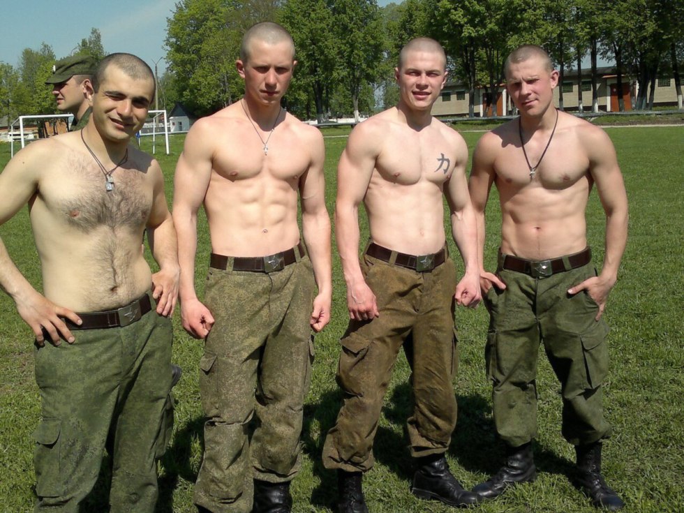 Soldiers with a naked torso
