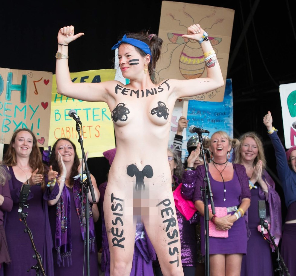 Expose breasts at the festival