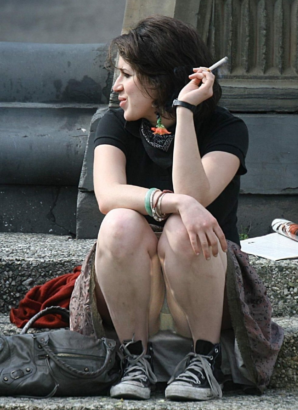 Girl in a skirt view from below